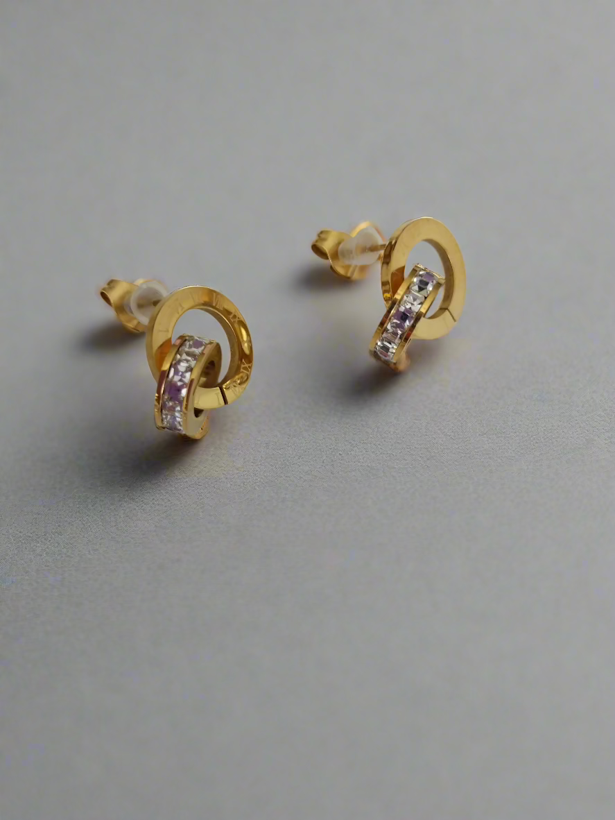 Earrings, 18k Gold Plated Stainless Steel, Roman Design, Hypoallergenic