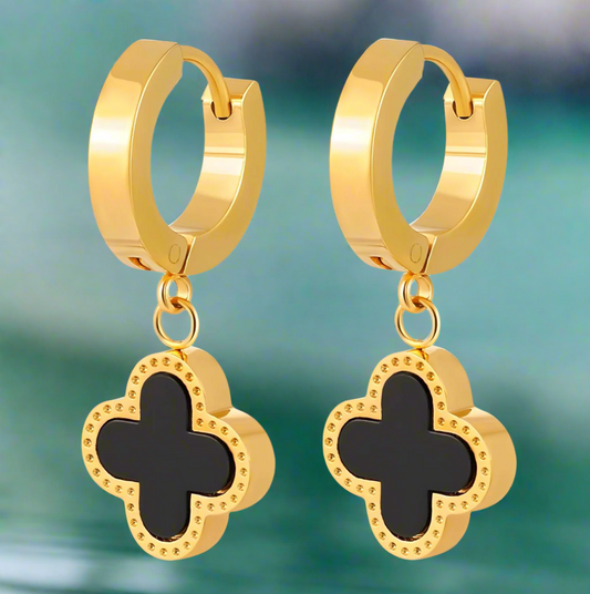 Earrings 18k Plated Gold Stainless Steel Single Four-Leaf-Clove Hypoallergenic