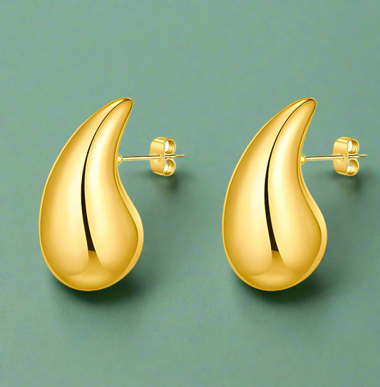 Earrings, 18k Gold Plated Stainless Steel, Water Drop Design, Hypoallergenic