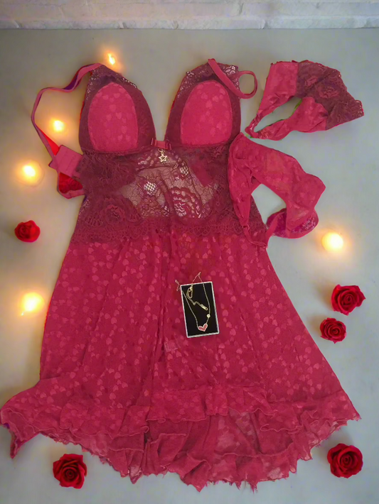 BabyDoll three pieces & Necklace Combo - red heart