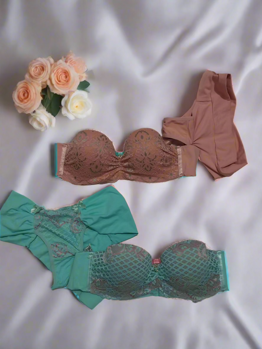 Bra and Panties Set Green, Pink