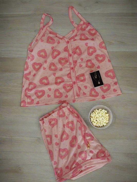 Pijama shorts and Necklace pink pendant combo