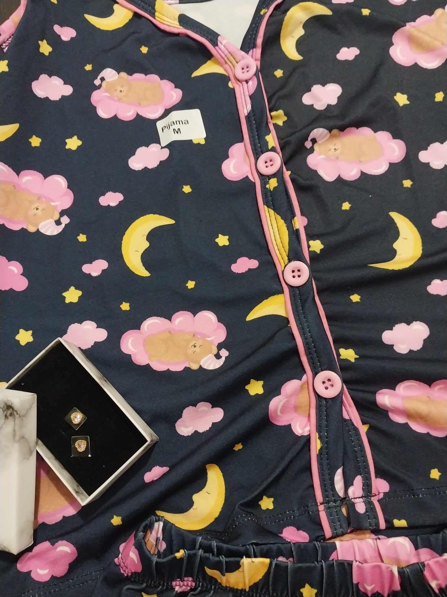 Pijama short and earrings pink heart combo